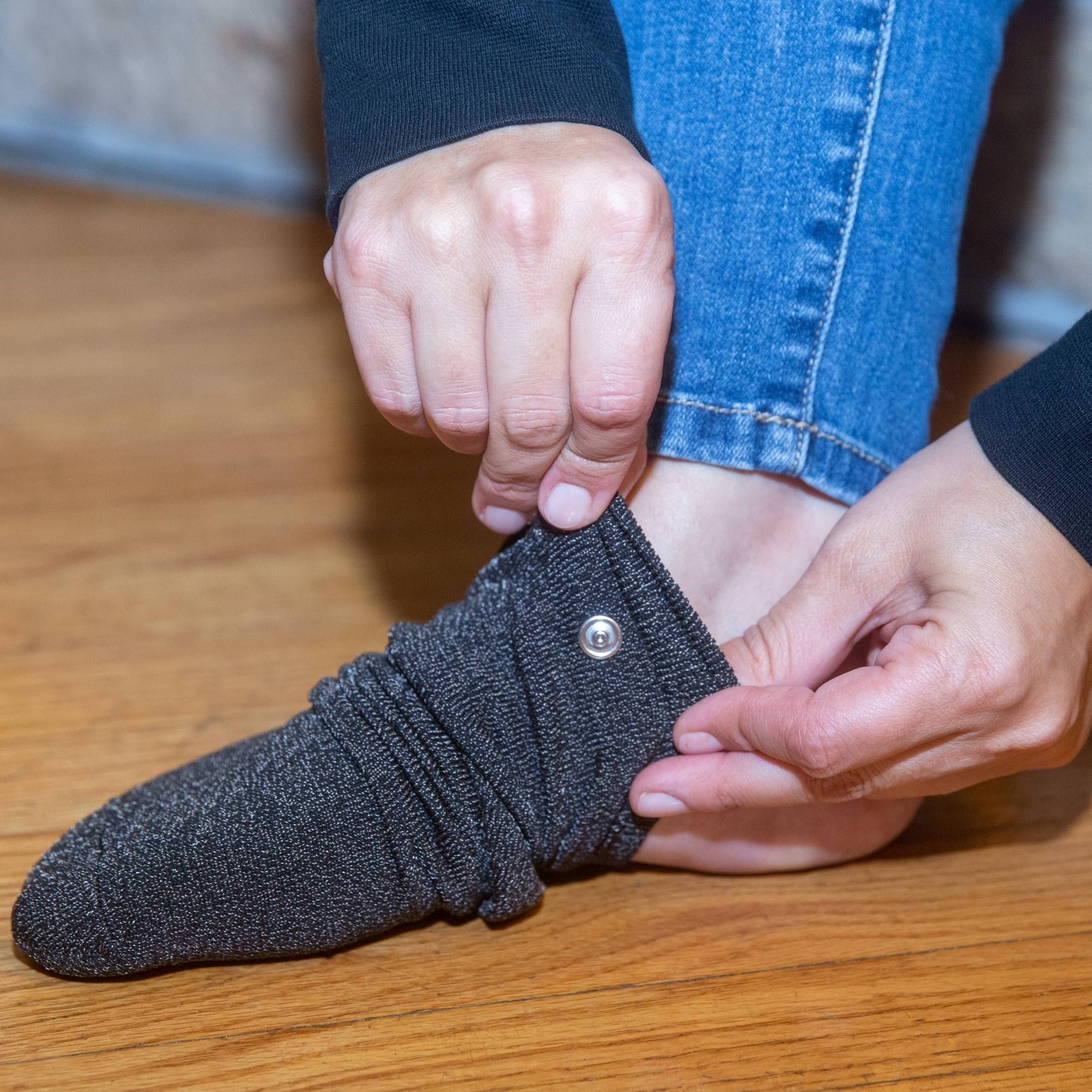Earthing Grounded Sock Putting On.Jpg